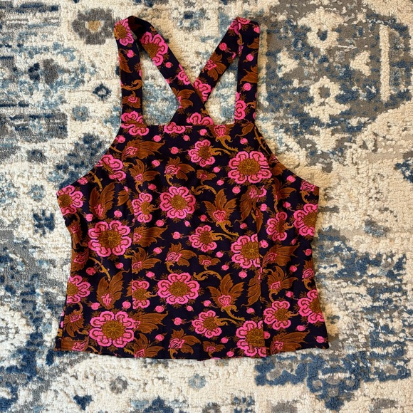 Anthropologie | Porridge Top Seamed Cross Back Tank Top Pink Navy Bohemian - Picture 3 of 5